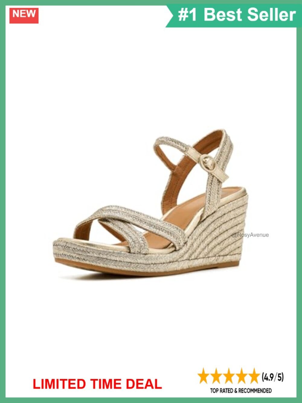 Jute Rope Leather Wedge Sandal Open Toe Buckle Ankle Strap Resort